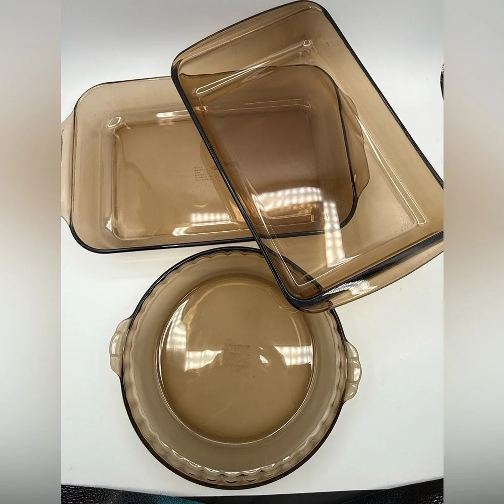 Vintage Pyrex Amber Glass Bakeware Set | 9x13, 8x8 & Pie Plate | Retro Kitchen